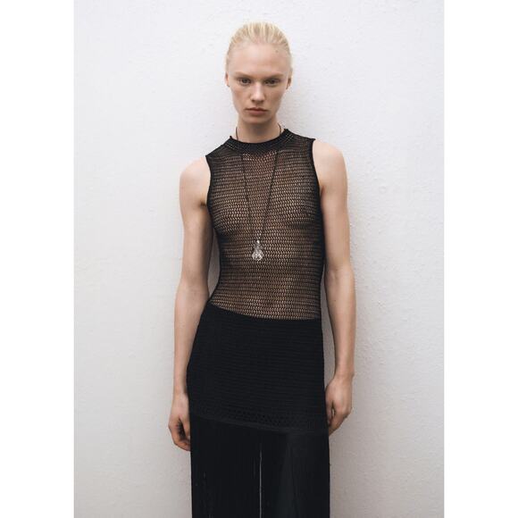 Mango Openwork Knit Dress With Fringes - 8 - Black - Picture 5 of 5